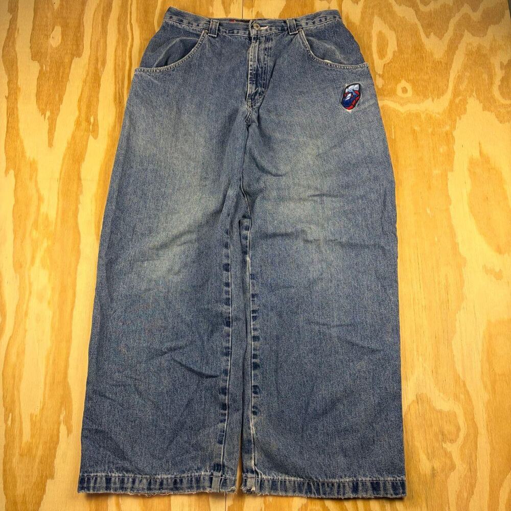 Vintage 90s JNCO Orbs Wide Leg Jeans – Light Stonewash – 33x32